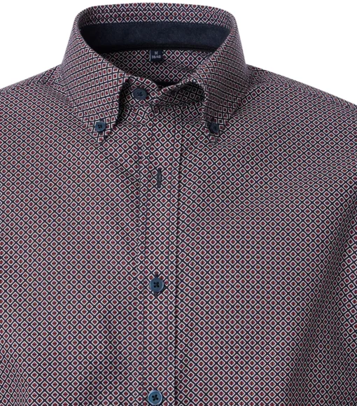 CASA MODA Sport casual fit overhemd, twill, blauw met rood dessin