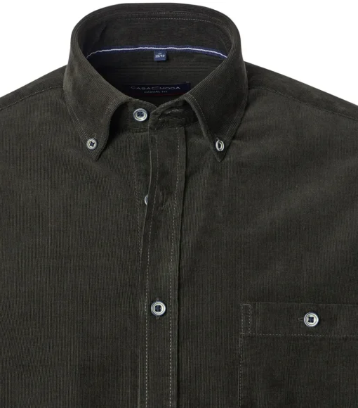 CASA MODA Sport casual fit overhemd, ribfluweel, donkergroen
