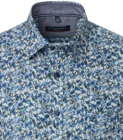 CASA MODA Sport casual fit overhemd, twill, blauw met wit dessin