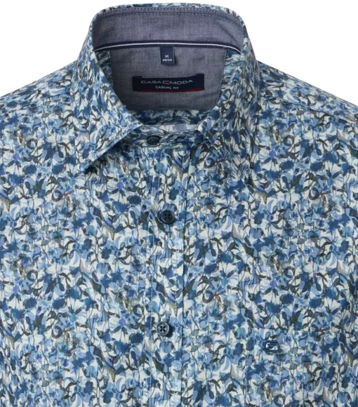 CASA MODA Sport casual fit overhemd, twill, blauw met wit dessin