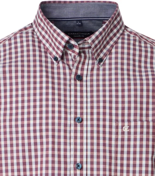 CASA MODA Sport casual fit overhemd, structuur, rood met wit en blauw geruit