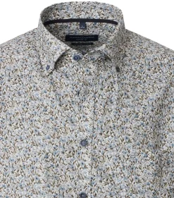 CASA MODA Sport casual fit overhemd, twill, beige met blauw en groen dessin