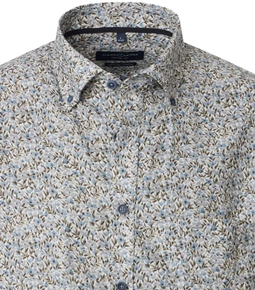 CASA MODA Sport casual fit overhemd, twill, beige met blauw en groen dessin
