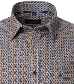 CASA MODA Sport casual fit overhemd, twill, bruin met blauw en wit dessin