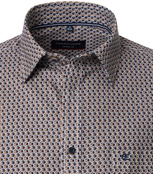 CASA MODA Sport casual fit overhemd, twill, bruin met blauw en wit dessin