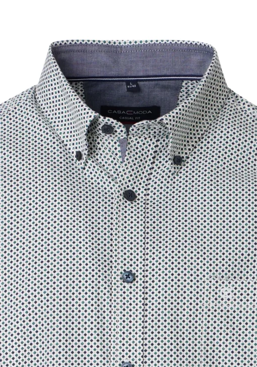 CASA MODA Sport casual fit overhemd, twill, wit met blauw en petrol dessin