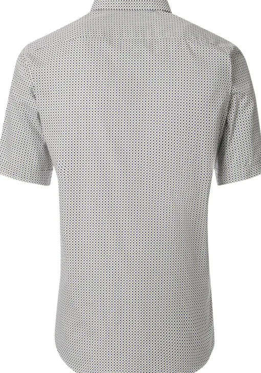 CASA MODA Sport casual fit overhemd, korte mouw, twill, wit met groen en blauw dessin
