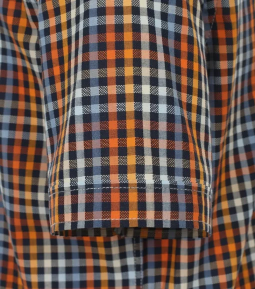 CASA MODA Sport casual fit overhemd, korte mouw, dobby, oranje geruit