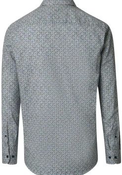 CASA MODA Sport casual fit overhemd, popeline, blauw met beige en wit dessin