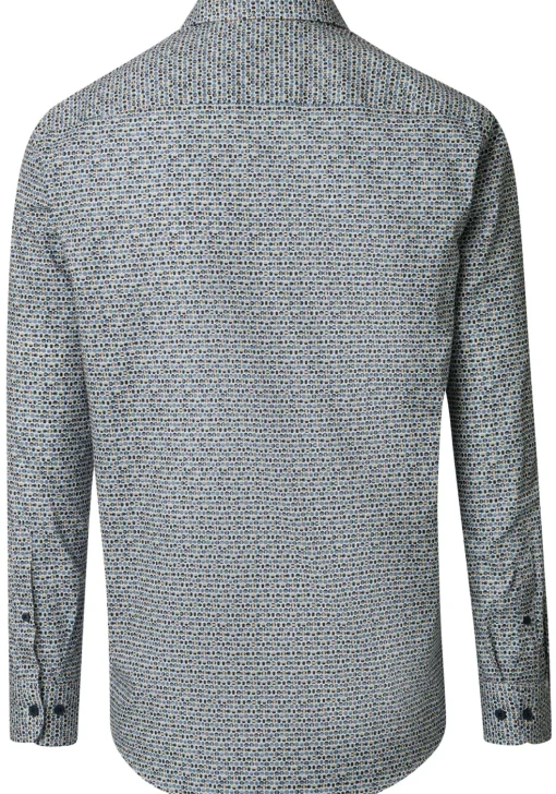 CASA MODA Sport casual fit overhemd, popeline, blauw met beige en wit dessin