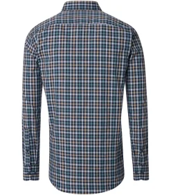CASA MODA Sport casual fit overhemd, dobby, blauw, wit beige en aqua geruit