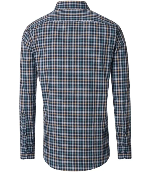 CASA MODA Sport casual fit overhemd, dobby, blauw, wit beige en aqua geruit
