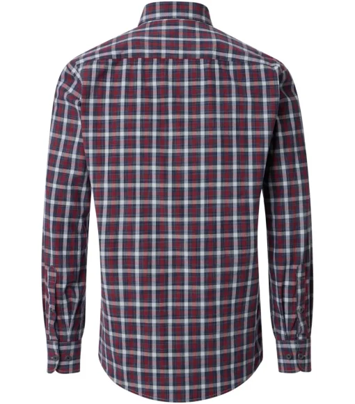 CASA MODA Sport casual fit overhemd, popeline, blauw met donkerrood geruit
