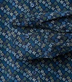 CASA MODA Sport casual fit overhemd, popeline, blauw met groen dessin