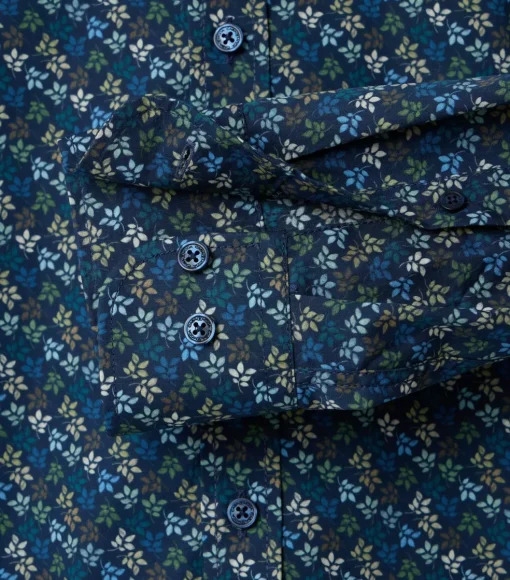 CASA MODA Sport casual fit overhemd, popeline, blauw met groen dessin