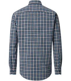 CASA MODA Sport casual fit overhemd, popeline, blauw met petrol en beige geruit