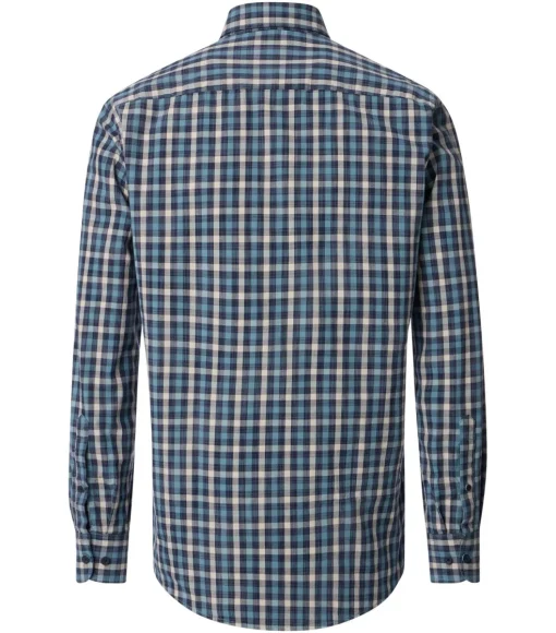 CASA MODA Sport casual fit overhemd, popeline, blauw met petrol en beige geruit