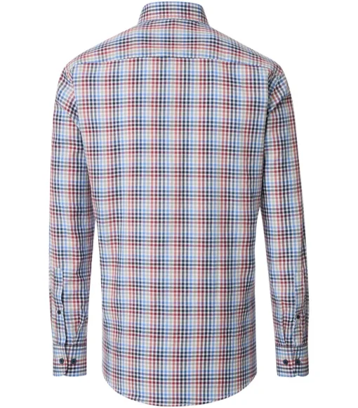 CASA MODA Sport casual fit overhemd, dobby, wit met rood, blauw en groen geruit