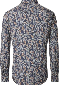 CASA MODA Sport casual fit overhemd, popeline, donkerblauw met beige bloemen dessin