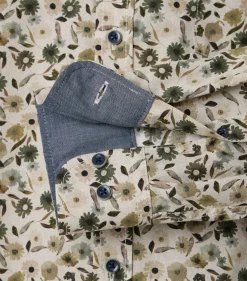 CASA MODA Sport casual fit overhemd, popeline, beige met groen dessin