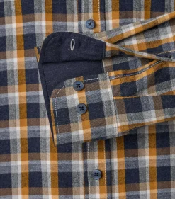 CASA MODA Sport casual fit overhemd, flanel, blauw met wit en oranje geruit