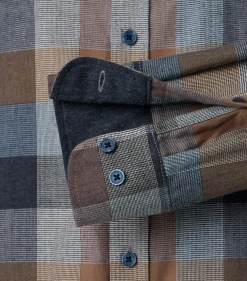 CASA MODA Sport casual fit overhemd, flanel, blauw, bruin, beige geruit
