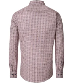 CASA MODA Sport casual fit overhemd, popeline, rood, met blauw en wit dessin