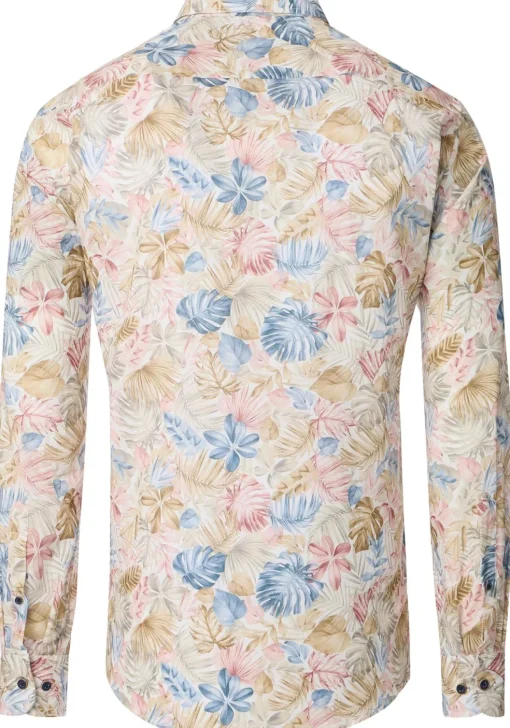 CASA MODA Sport casual fit overhemd, popeline, wit met beige, lichtblauw en roze dessin