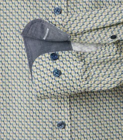 CASA MODA Sport casual fit overhemd, popeline, wit met blauw en geel dessin