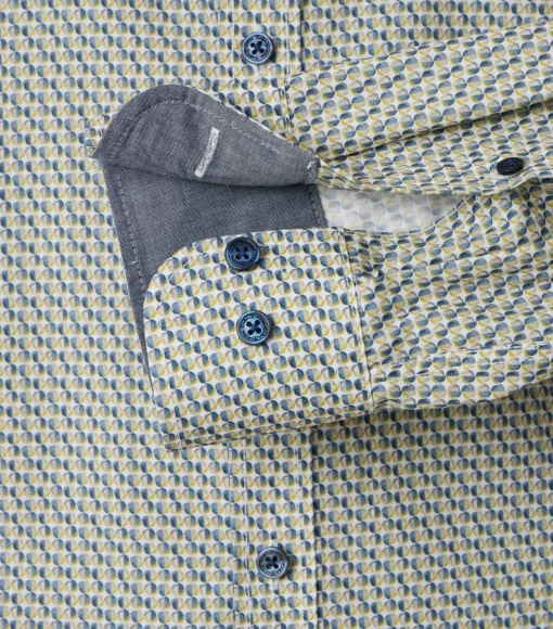 CASA MODA Sport casual fit overhemd, popeline, wit met blauw en geel dessin