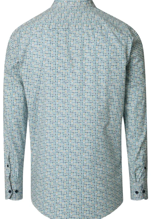 CASA MODA Sport casual fit overhemd, popeline, wit met blauw, aqua en geel balletjes dessin