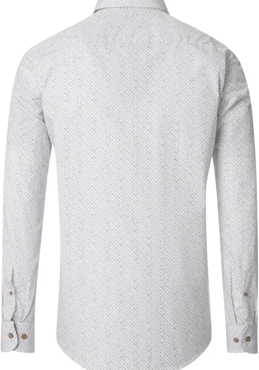 CASA MODA Sport casual fit overhemd, popeline, wit met lichtblauw en beige dessin