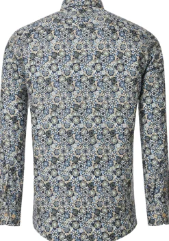 CASA MODA Sport casual fit overhemd, twill, blauw met groen, beige en wit dessin