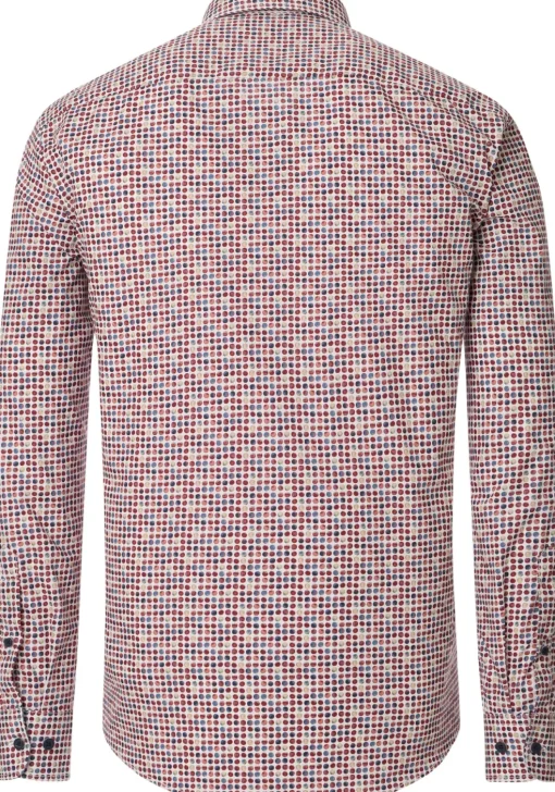 CASA MODA Sport casual fit overhemd, popeline, wit met rood en blauw balletjes dessin