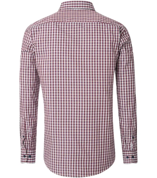 CASA MODA Sport casual fit overhemd, structuur, rood met wit en blauw geruit