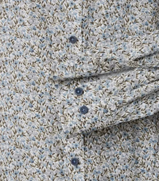 CASA MODA Sport casual fit overhemd, twill, beige met blauw en groen dessin