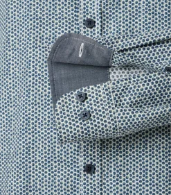 CASA MODA Sport casual fit overhemd, twill, wit met blauw en groen dessin