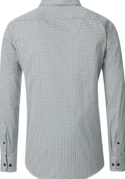 CASA MODA Sport casual fit overhemd, twill, wit met blauw en petrol dessin