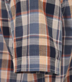 CASA MODA Sport casual fit overhemd, korte mouw, chambray, blauw met oranje geruit