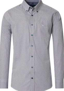 CASA MODA Sport comfort fit overhemd, popeline, wit met blauw en rood dessin