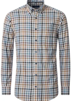 CASA MODA Sport comfort fit overhemd, flanel, blauw, wit en beige geruit