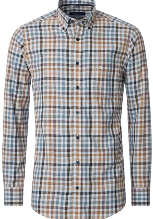 CASA MODA Sport comfort fit overhemd, flanel, blauw, wit en beige geruit