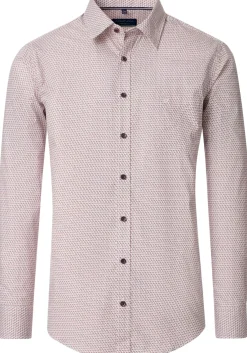 CASA MODA Sport comfort fit overhemd, popeline, wit met beige en rood dessin