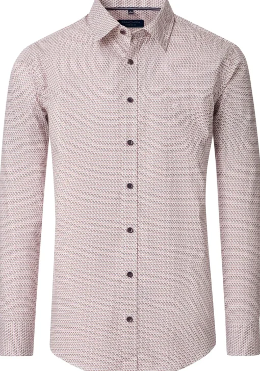 CASA MODA Sport comfort fit overhemd, popeline, wit met beige en rood dessin