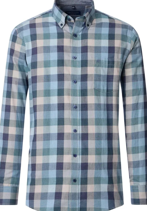 CASA MODA Sport comfort fit overhemd, twill, blauw met beige en groen geruit