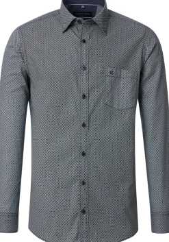 CASA MODA Sport comfort fit overhemd, twill, groen dessin