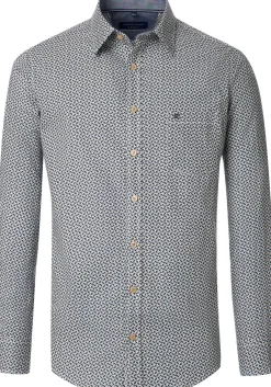 CASA MODA Sport comfort fit overhemd, twill, wit met blauw en beige dessin