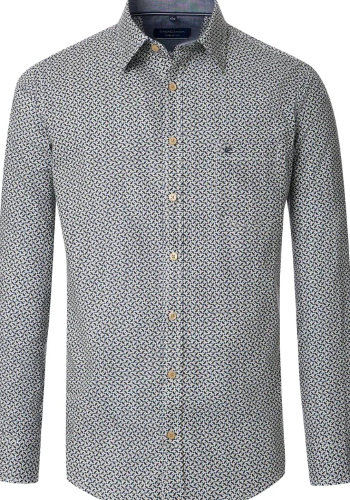 CASA MODA Sport comfort fit overhemd, twill, wit met blauw en beige dessin