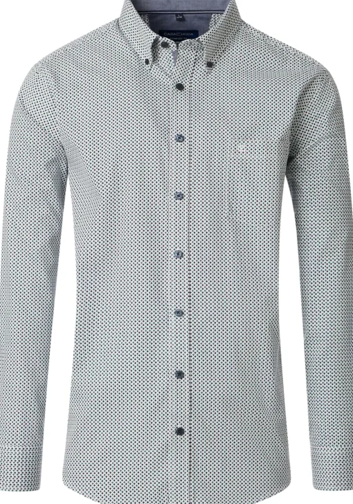 CASA MODA Sport comfort fit overhemd, twill, wit met blauw en groen dessin