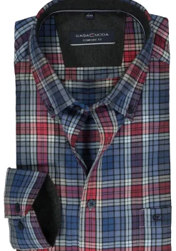 CASA MODA Sport comfort fit overhemd, popeline, rood geruit